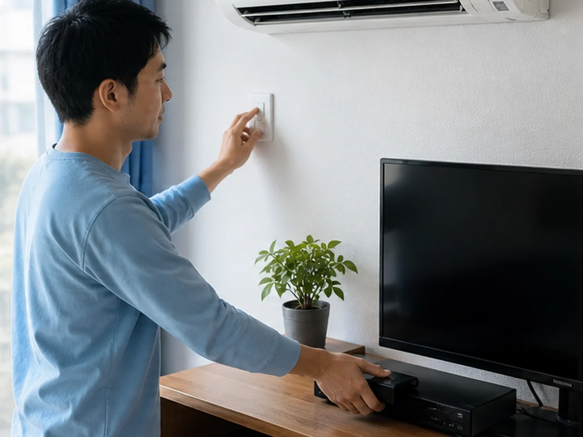 最初に床と電源まわりを守るための確認場面