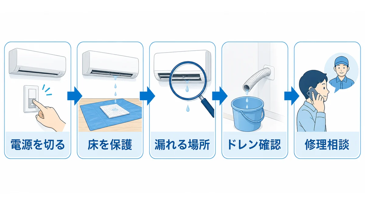 エアコン水漏れの発生場所を見分ける図