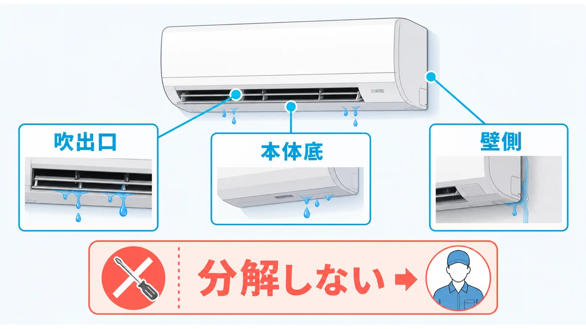 エアコン水漏れ時の行動フロー図